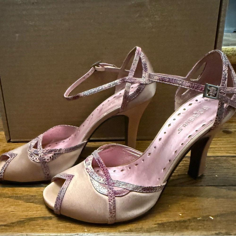 BCBGirls Pink Satin & Leather High Heels Size 6.5